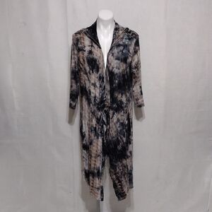 Coin 1804 Tie Dye Hooded Duster Cardigan 1X Lagenlook Boho Open Front Cover Up